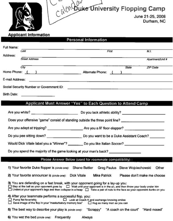 Duke Flopping Camp Application