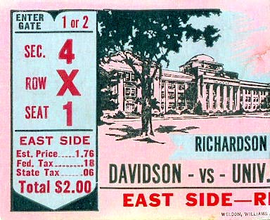 1941 UNC-Davidson Ticket Stub