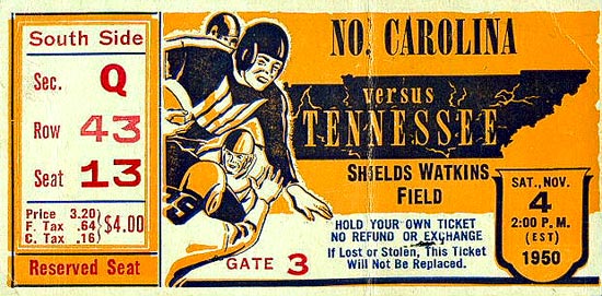1950 UNC-Tennessee Ticket Stub