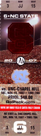 2007-11-10 UNC-NC State Ticket