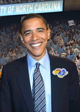 Barack Obama Wearing Jayhawk Sticker