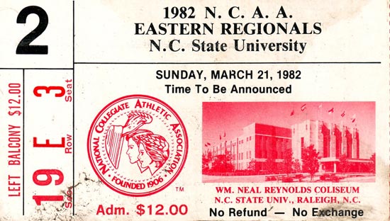 1982 East Regional Finals Ticket Stub