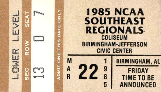 1985 NCAA Southeast Regional Stub