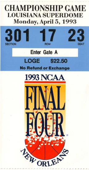 1993 Final Four Finals Ticket Stub