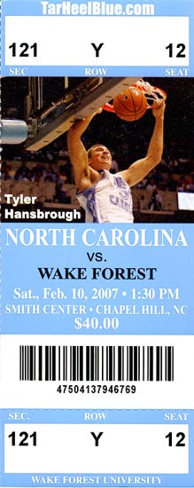 2007-02-10 UNC-Wake Forest Ticket Stub