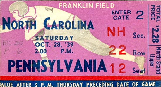 1939 UNC-Penn Ticket Stub