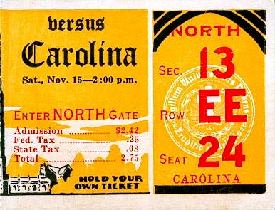 1941 UNC-Duke Ticket Stub