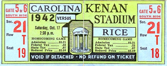 1942 UNC-Duquense Ticket Stub