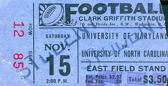 1947 UNC-Maryland Ticket Stub