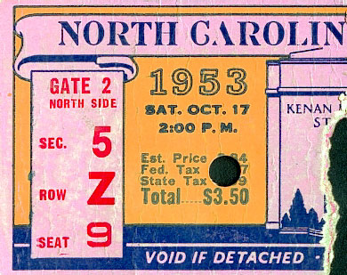 1953 UNC-Maryland Ticket Stub