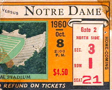 1960 Notre Dame Stub