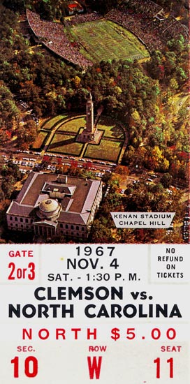 1967 UNC-Clemson Ticket Stub