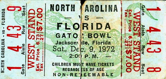 1972 UNC-Florida Ticket Stub