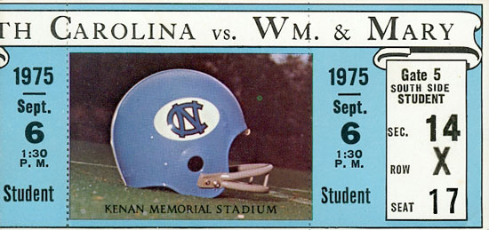 1975 UNC-William-Mary Ticket Stub