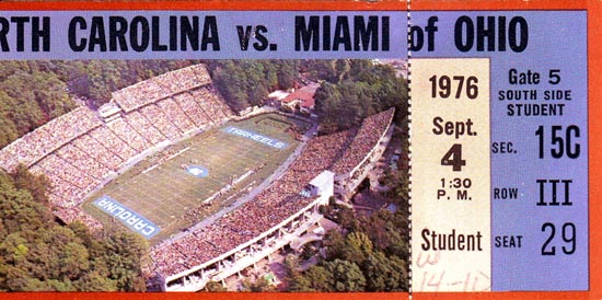 1976 UNC-Miami (OH) Ticket Stub