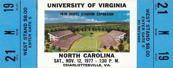 1977 UVa Ticket Stub