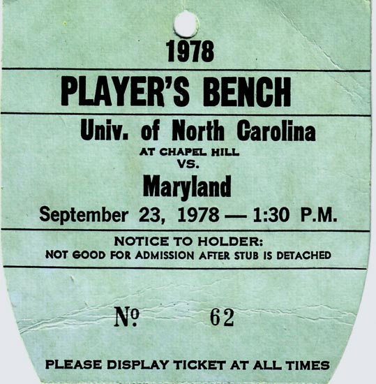 1978 UNC-Maryland Bench Pass