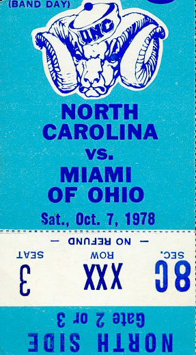 1978 UNC-Miami Ohio Ticket Stub