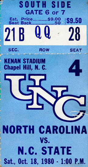 1980 UNC-NC State Ticket Stub