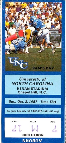 1987 UNC-Auburn Ticket Stub