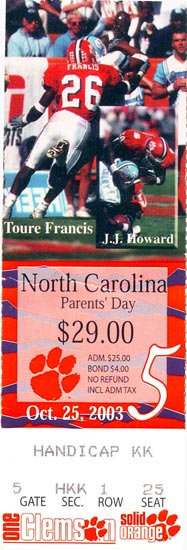 2003-10-25 UNC-Clemson Ticket Stub