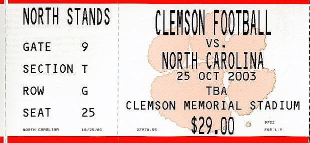 2003Clemnson stub