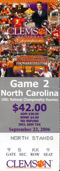 2006 UNC-Clemson Ticket Stub