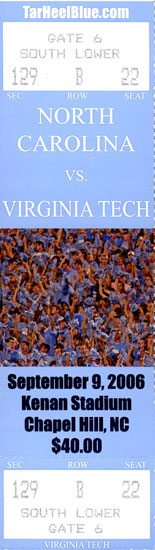 2006 UNC-Virginia Tech Ticket Stub