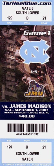 2007-09-01 UNC-James Madison Ticket