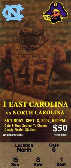 2007-09-08 UNC-ECU Ticket Stub