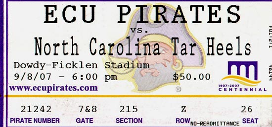 2007-09-08 UNC-ECU Ticket Stub 2