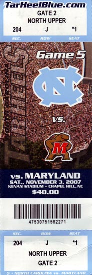 2007-11-03 UNC-Maryland Ticket