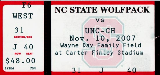 2007-11-10 UNC-NC State Ticket Stub