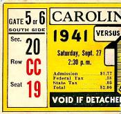 1941 UNC-South Carolina Ticket Stub