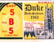 1943 UNC-Duke Away Ticket Stub
