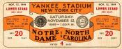 1949 UNC-Notre Dame Ticket Stub