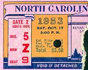 1953 UNC-Maryland Ticket Stub