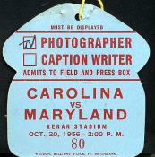 1956 UNC-Maryland Press Pass