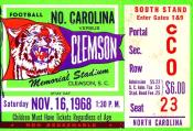 1968 UNC-Clemson Ticket Stub