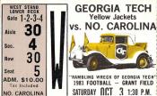 1981 UNC-Georgia Tech Ticket Stub