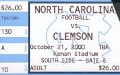 2000 UNC-Clemson Ticket Stub