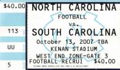 2007-10-13 UNC-South Carolina Ticket Stub 2
