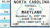 2007-11-03 UNC-Maryland Ticket Stub